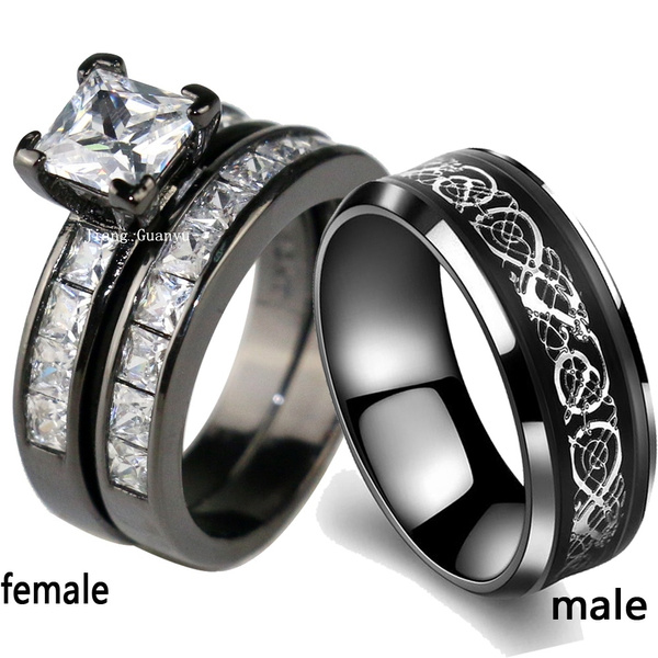 TWO RINGS Couple Rings Sz6-13 His Hers Princess 1ct Zircon Women's Ring ...