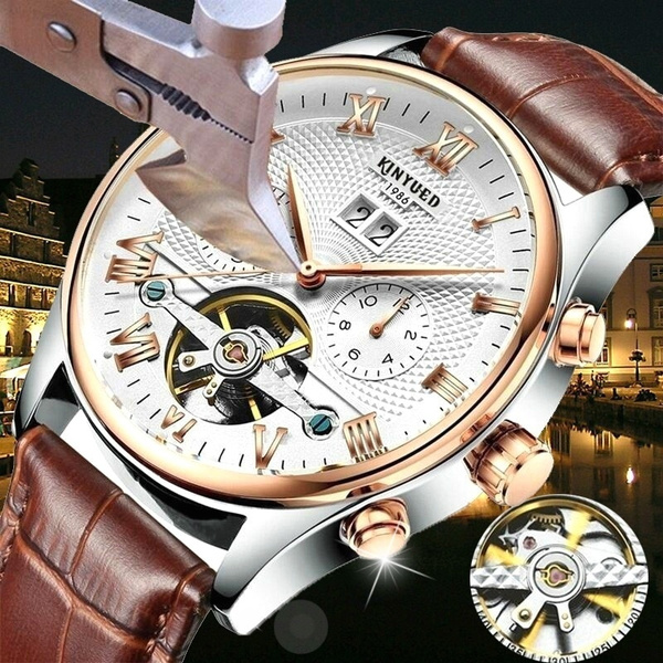 KINYUED 30M Waterproof Multifunctional Tourbillon Watches Skeleton