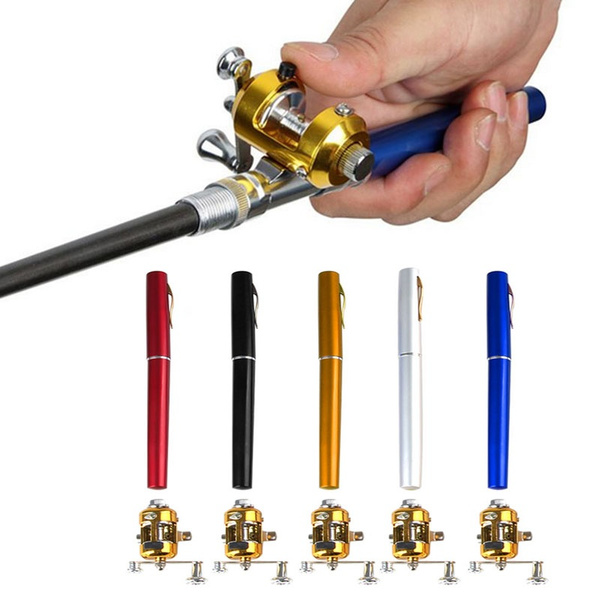 Portable Pocket Telescopic Mini Fishing Pole Aluminum Alloy Pen Shape Fishing  Rod With Reel Wheel