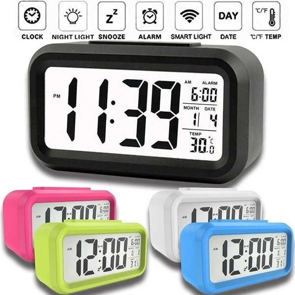 LCD Morning Clock with Calendar Thermometer Large Display Smart Nightlight Soft Light Snooze Sleep Backlight ZZM Digital Alarm Clock 