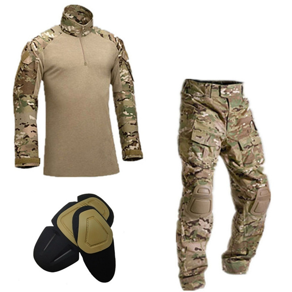 Tactical Gear Camouflage Tactical Military Uniform Clothing Sets Paintball  US Army Combat Shirt + Cargo Pants with Elbow & Knee Pads