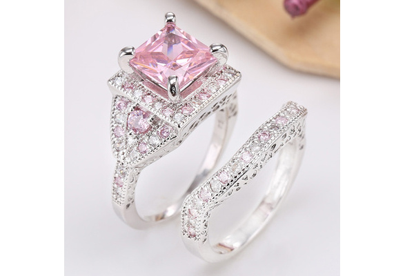 Large Women Jewelry 925Silver Pink Sapphire Gemstone Wedding Bridal Ring Sz5-10