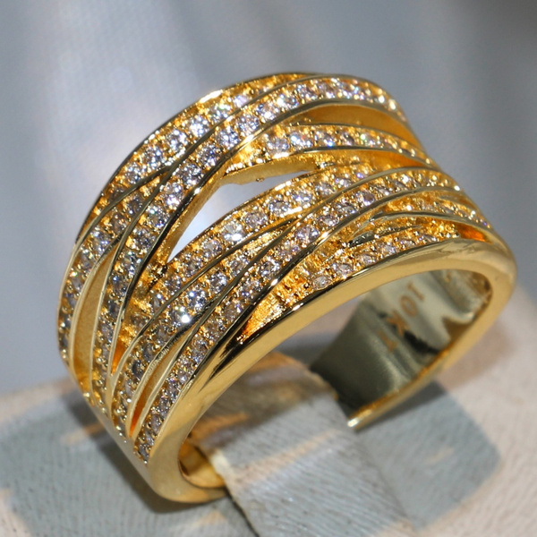 Us Size 5 10 Unique Desgin Luxury Jewelry 10kt Yellow Gold Filled Pave 5a Cubic Zirconia Cz Diamond Women Wedding Winding Band Ring Gift Wish