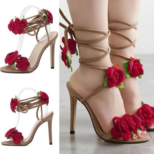 Pink Lace-Up Heels - Pink High Heel Sandals - Floral High Heels