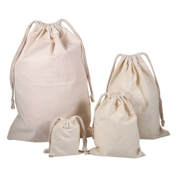 plain cotton drawstring bags