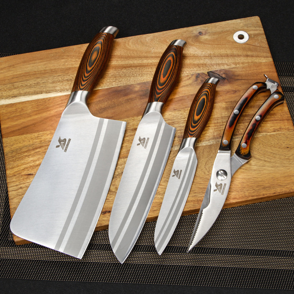 BIGSUNNY 4Pcs Kitchen Knife Set Bone Chopper Paring Utility Cleaver