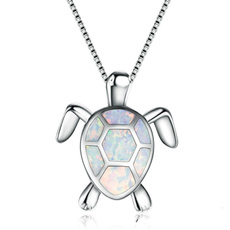 Cute Turtle Shape White Fire Opal 925 Sterling Silver Pendant Necklace