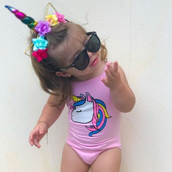 Little girl store unicorn bathing suit