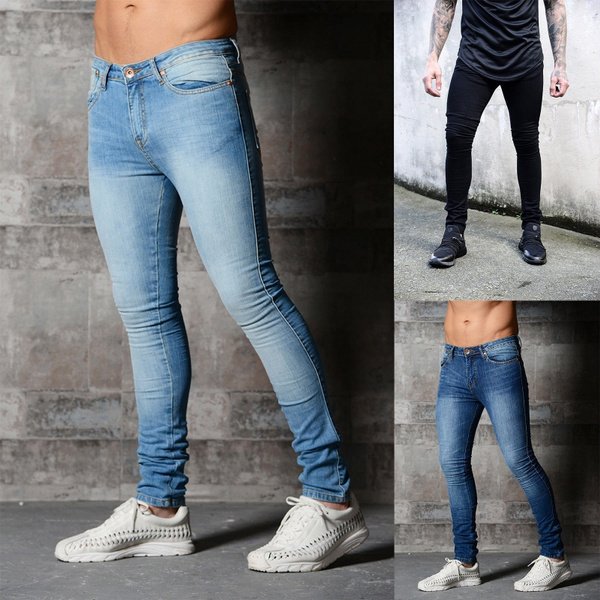 2018 New Fashion Men's Vintage Fold Skinny Jeans Casual Slim Fit Pants