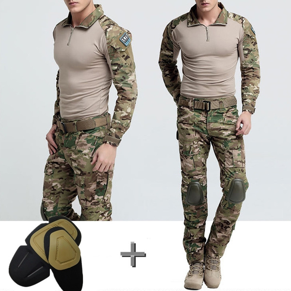 Camouflage Tactical Gear Military Uniform Clothes Suit Men US Army Clothes  Military Combat Shirt + Cargo Pants with Elbow Knee Pads