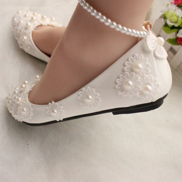 White flat bridesmaid shoes bridal 