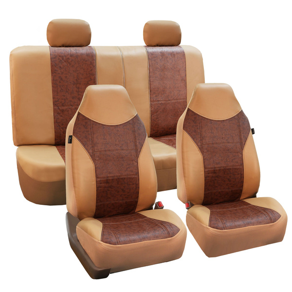 Faux Leather Car Seat Covers Tan Brown, Brown Faux Leather Car Seat Covers