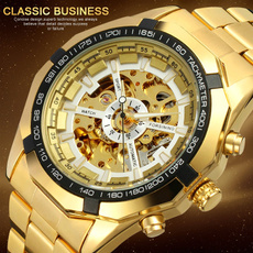 acierinoxydable, skeletonwatch, Watch, Gold Watch