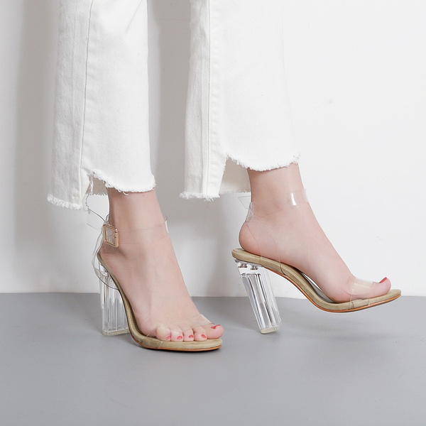 Clear thick sale heel shoes