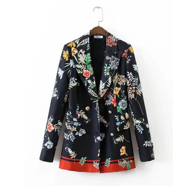 autumn fashion womens plant floral print long sleeve blazer ladies match all black blazers streetwear tops