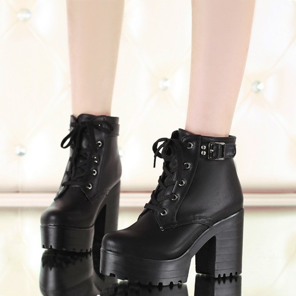 Women/'s Gothic Ankle Boots Punk Lace Up Chunky High Heels Platform Shoes Comfort