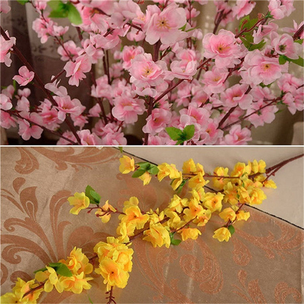 Artificial Cherry Spring Plum Peach Blossom Branch Silk Flowers Tree Home Decor 