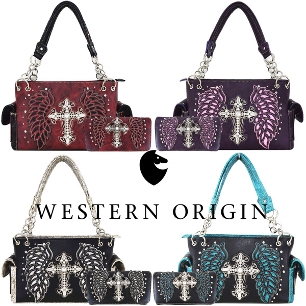 Rhinestone Cross Concealed Carry Purse Western Style Women Handbag Wallet  Purple | eBay