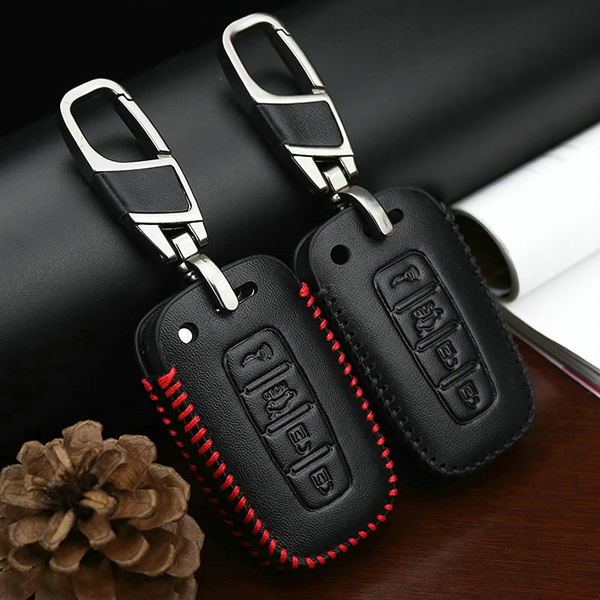 For Hyundai 4 buttons smart car key remote case bag leather cover type F black