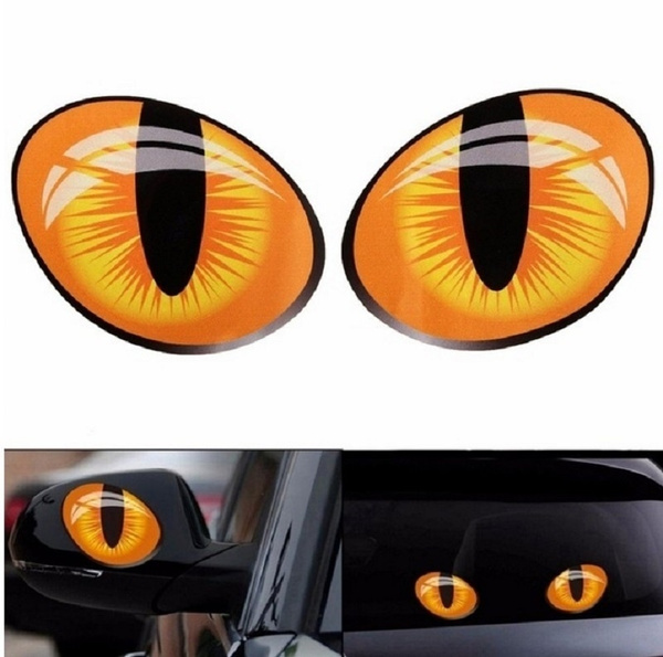 1Pair 3D Funny Reflective Cat Eyes Car Stickers Truck Head Engine Rearview  Mirror Window Cover Door Decal Graphics