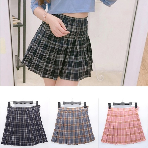 XS-XXL 8 Color Girl's College Style Retro High Waist Short Skirt Plaid ...