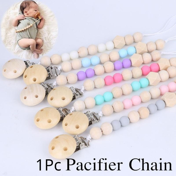 Infant Baby Pacifier Holder Clip Chain Silicone Bead Dummy Nipple Teether Strap 