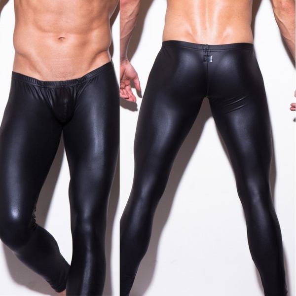 Men Patent Leather Pants Male Black 