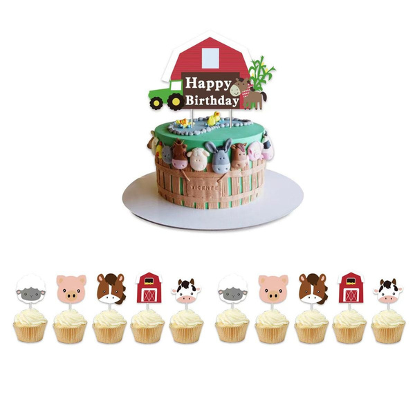 24pcs Farm Animal Cupcake Toppers Picks Baby Shower Supplies Kids ...