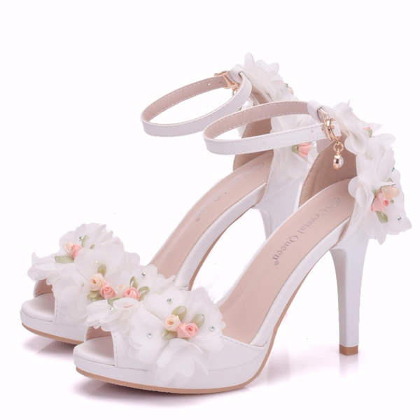 Crystal Queen Women Bride Shoes Toe High heeled Butterfly Wedding