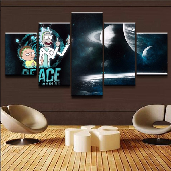 5 Pieces Rick And Morty Paintings Canvas Wall Art Modular Pictures Home Decor