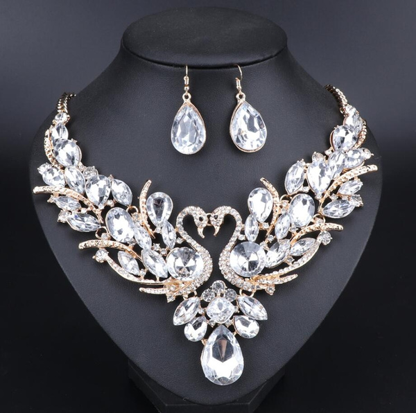 Buy COCIDE Bride Jewelry Set Silver Crystal Wedding Necklace Earrings Bridal  Rhinestone Teardrop Pendant Accessories for Women and Bridesmaids (Set of  3) at Amazon.in