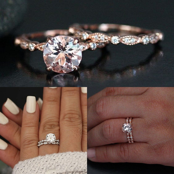 Wedding Rings Set Women Silver Prong Setting Heart White - Temu
