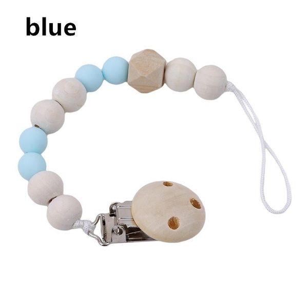 Wooden Baby Pacifier Clip Chain Holder Beads Nipple Leash Strap Pacifier Soother 
