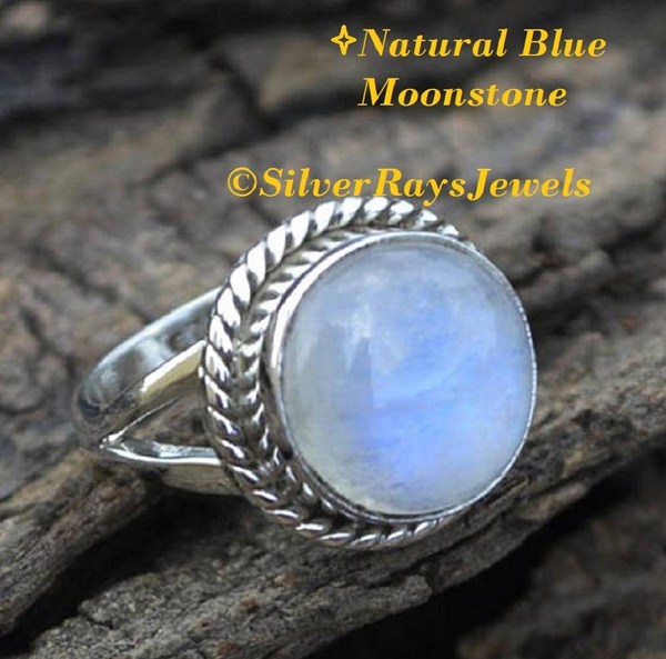 MHBAR3972 6.5 NiaoZaiFei YunZaiKan Genuine Blue Fire Moonstone Ring 925 Sterling Silver,USA Size 