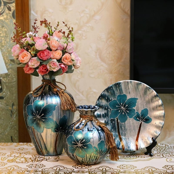 Vase European Blue Ceramic Decoration Modern Minimalist Retro Ornaments
