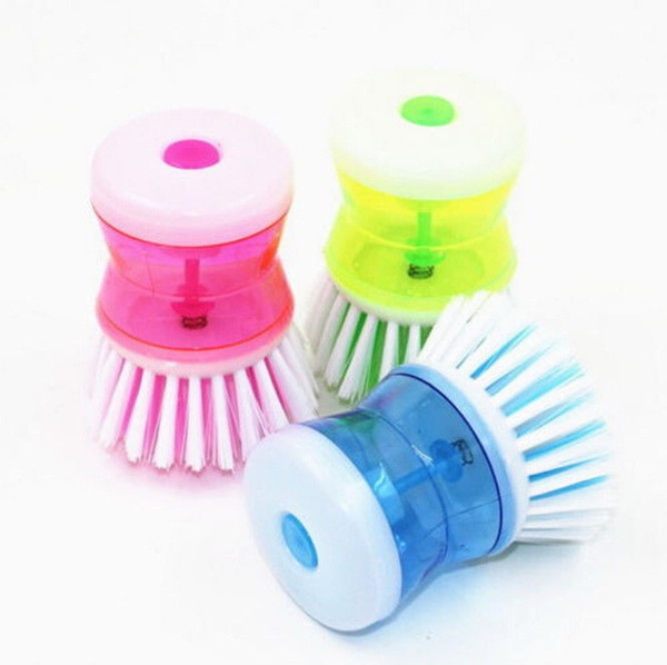 Kitchen Dish Brush With Liquid Soap Dispenser Plastic Pot Dish Cleaning  Brush Home Cleaning