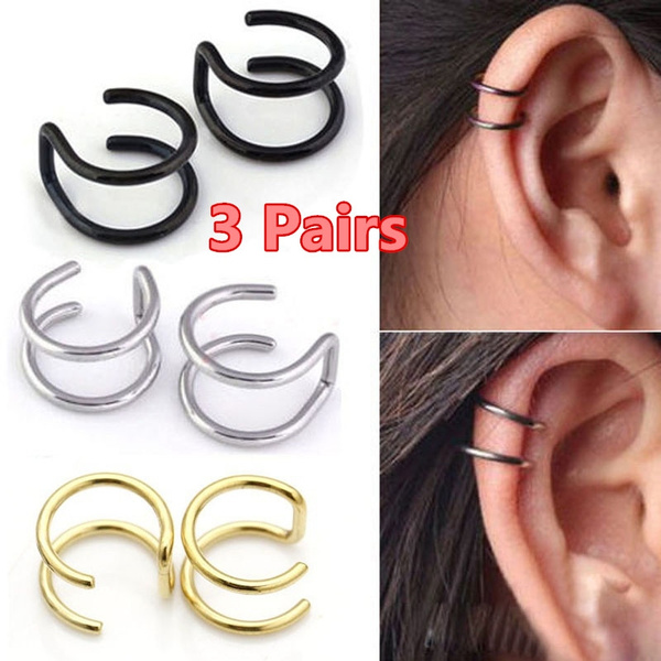 New Fashion Stainless Steel Fake Piercing Jewelry Punk Ear Cuff Clip  Earring Non-Piercing Clip-on Earrings for Men and Women