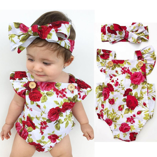 Kids Baby Girls Clothes Floral Jumpsuit Romper Playsuit Headband Outfits