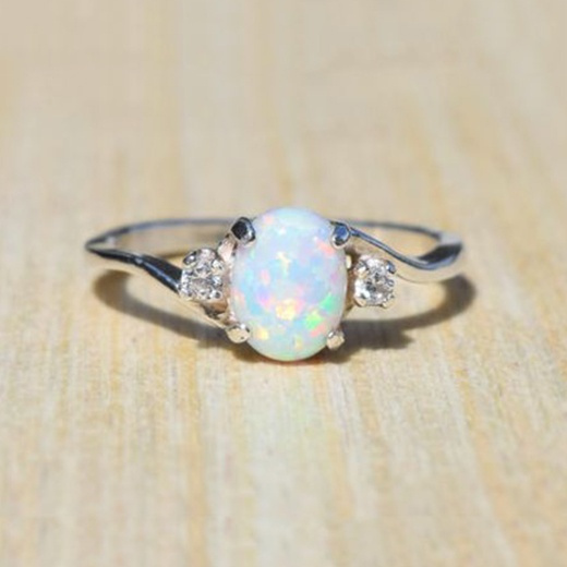 opal and diamond silver ring