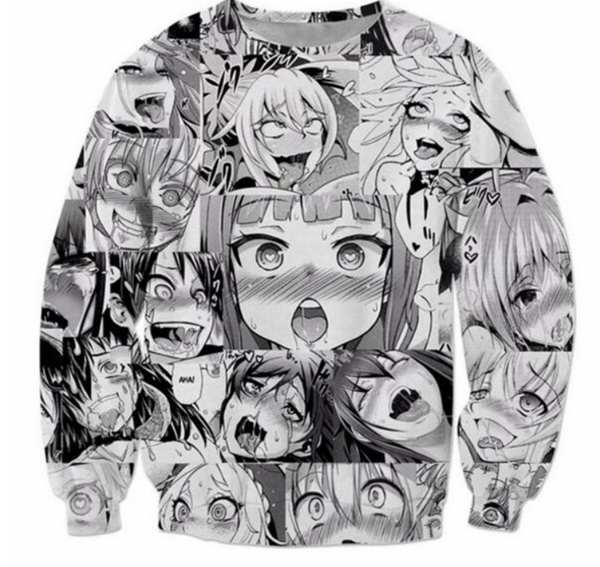 New Anime Ahegao Eat Pizza Emoji 3D Print Mens Women hoodies Sweater Sweatshirt 