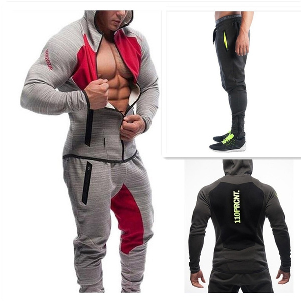 Gym Men's Sport Suit Sets Hooded Sweatshirt or Pants Sportwear ...