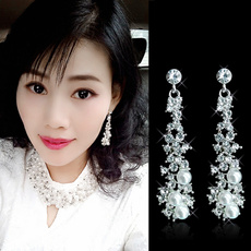 Crystal, Jewelry, Pearl Earrings, Bride