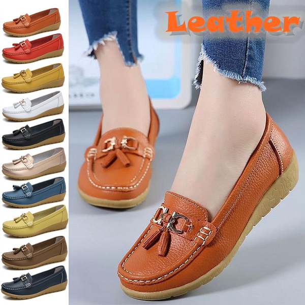 Spring Women Genuine Leather Flat Shoes Flat Comfortable Casual Loafers ...