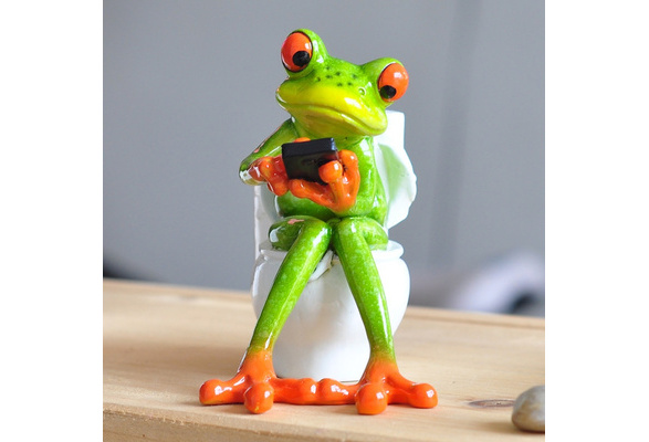 Resin Frog Figurines New Creative 3D Cabochon Kawaii Crafts Sitting Toilet  Ornaments For Home Decor Resin Frog Figurines