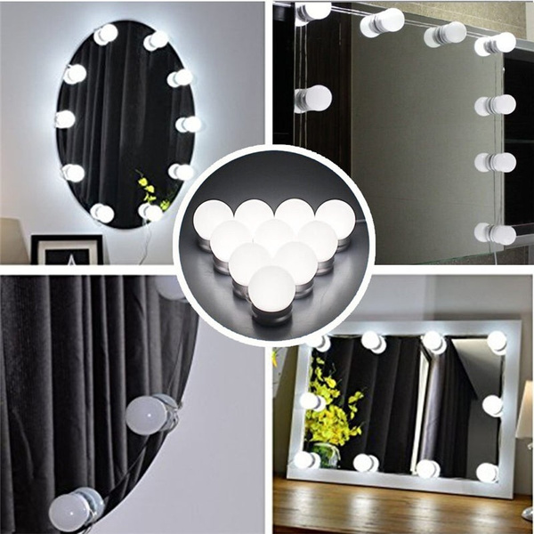 Hollywood Celebrity Style Led Lighted Vanity Makeup Mirrors Lights Beauty Tools With 10 Natural Bright Dimmable Bulbs String Touch Control Cool White Waterproof For Makeup Dressing Table Cosmetic Attachment Mirror Not Incl