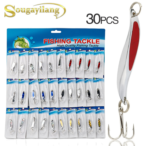 Sougayilang Fishing Lures 30Pcs Casting Metal Laser Spinners Spoon Bait  Fishing Lure Fishing Accessories for Freshwater Salt Water Fishing