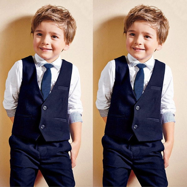 4PCS Kids Baby Boys Outfits Suit /Vest /Shirt /Pants /bow tie Gentleman Clothes