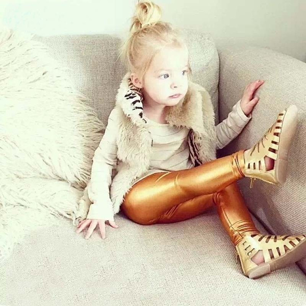 Baby Girl Leggings Elastic 4-10Y Pants Skinny Gold Silver Kids Metal Colors  Sequined Fuax Leather Baby Leggings | Wish