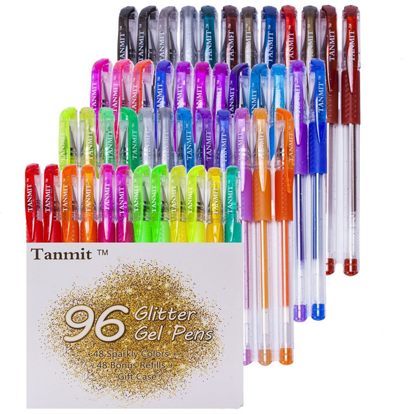 Tanmit Glitter Gel Pens, 96 Gel Pens Glitter Coloring Set Including 48  Sparkly Colors & 48 Refills for Adult Coloring Books Crafting Drawing Art