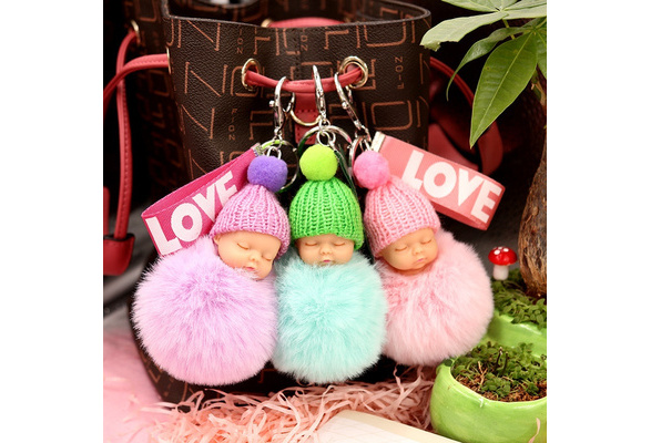 Cute Cartoon Sleeping Baby Doll Keychains Fur Ball Plush Fluffy Keychain  for Women Men Bag Pendant Car Key Holder Toys Kids Gift - Realistic Reborn  Dolls for Sale